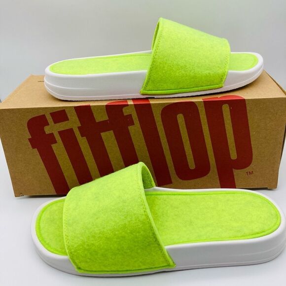 NWT FitFlop Iqushion Felt Slides Electric Yellow SZ 8 - Picture 1 of 8